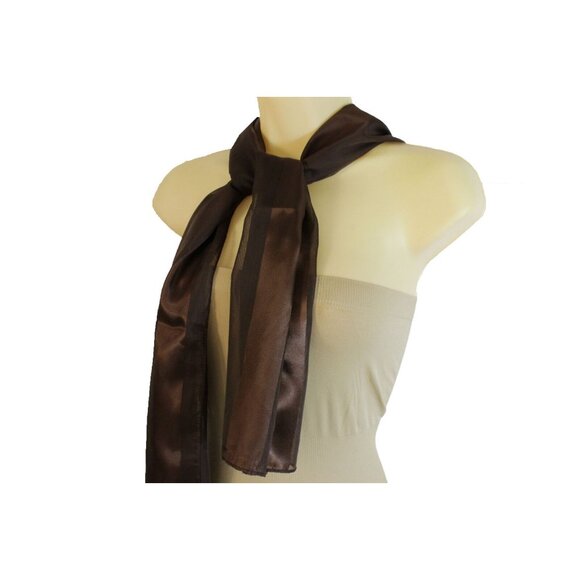 Elegant Brown Satin & Chiffon Scarf - Picture 1 of 12